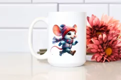 Cute Baby Mouse Running in Winter PNG Product Image 2
