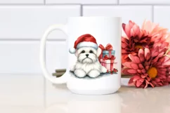 Cute Maltese with Santa Hat Watercolor PNG Product Image 2