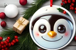 Shiny Penguin Face Round Ornament Sublimation PNG Product Image 2