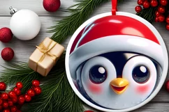 Shiny Penguin Face Round Ornament Sublimation PNG Product Image 2