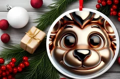 Shiny Lion Face Round Ornament Sublimation PNG Product Image 2
