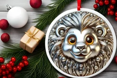 Shiny Lion Face Round Ornament Sublimation PNG Product Image 2