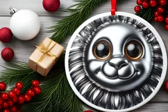 Lion with Metal Look Christmas Round Ornament Sublimation Product Image 2