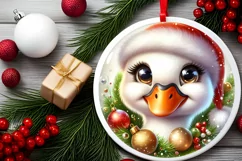 Shiny Swan Face Round Ornament Sublimation PNG Product Image 2