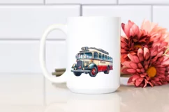 Vintage Oilish Bus USA Flag Clipart Product Image 2