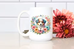 colorful Pastel Puppy Floral Frame PNG Product Image 2