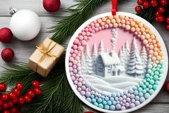 Pastel Candy Christmas Scene Round Sticker Ornament PNG Product Image 2