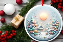Pastel Candy Christmas Scene Round Sticker Ornament PNG Product Image 2