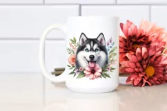Watercolor Siberian Husky Flower Clipart Product Image 2