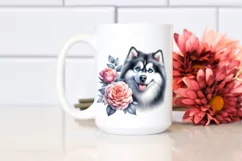 Watercolor Siberian Husky Flower Clipart Product Image 2