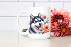 Watercolor Siberian Husky Flower Clipart Product Image 2