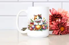 Cute Watercolor Cat with Christmas Decorations Product Image 2