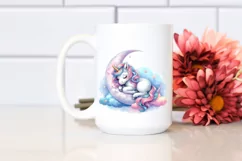 Colorful Pastel Baby Unicorn on Moon | Sublimation | Clipart Product Image 2