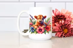 Colorful Highland Cow Flower PNG Product Image 2