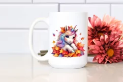 Pastel Unicorn Autumn Leaves PNG Product Image 2