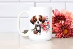 Expressive Puppy with Large Flower Bouquet | Sublimation Product Image 2