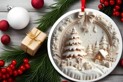3D Marzipan Christmas Scene Round Sticker PNG Product Image 2