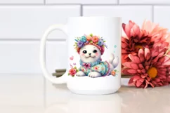 Smiling Cute Baby Seal Dressed in Whimsical Flowers PNG Product Image 2
