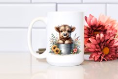 Cute Highland Cow Baby Sitting in Can | Watercolor Product Image 2