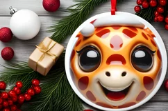 Shiny Giraffe Face Round Ornament Sublimation PNG Product Image 2