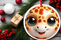 Shiny Giraffe Face Round Ornament Sublimation PNG Product Image 2