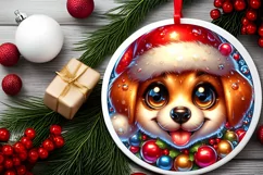 Shiny Puppy Face Round Ornament Sublimation PNG Product Image 2