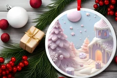 3D Marzipan Christmas Scene Round Sticker PNG Product Image 2