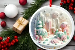 3D Marzipan Christmas Scene Round Sticker PNG Product Image 2