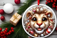 Shiny Lion Face Round Ornament Sublimation PNG Product Image 2