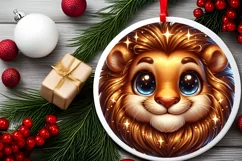 Shiny Lion Face Round Ornament Sublimation PNG Product Image 2
