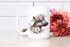 Detailed Watercolor Boho Baby Hippo | Sublimation | Clipart Product Image 2
