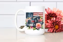 Watercolor Semi Truck with Flowers | Sublimation | Clipart Product Image 2