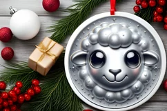 Shiny Lamb Face Round Ornament Sublimation PNG Product Image 2
