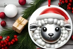 Shiny Lamb Face Round Ornament Sublimation PNG Product Image 2