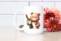 Funny Bear Holding Wine Bottle | Sublimation Clipart Product Image 2