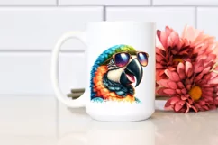 Vibrant Macaw Portrait with Sunglasses and Tongue Out Product Image 2
