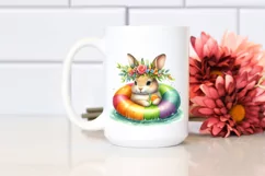Watercolor Young Rabbit with Wreath of Flowers | Sublimation Product Image 2