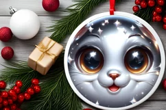 Shiny Cat Face Round Ornament Sublimation PNG Product Image 2
