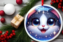 Shiny Cat Face Round Ornament Sublimation PNG Product Image 2