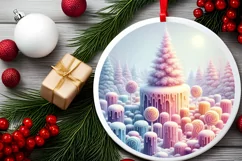 Pastel Candy Winter Scene Round Sticker PNG Product Image 2