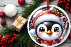 Shiny Penguin Face Round Ornament Sublimation PNG Product Image 2