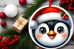 Shiny Penguin Face Round Ornament Sublimation PNG Product Image 2