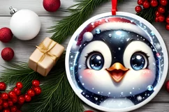 Shiny Penguin Face Round Ornament Sublimation PNG Product Image 2