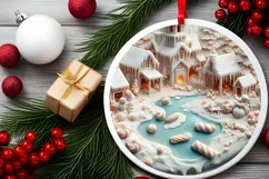 Pastel Candy Christmas Scene Round Sticker PNG Product Image 2