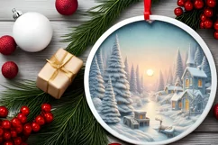 Pastel Candy Christmas Scene Round Sticker PNG Product Image 2