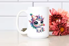 Expressive Watercolor Baby Unicorn with Party Hat | SEO Product Image 2
