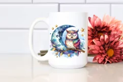 Vibrant Owl Sleeping on Moon | Hanging Stars | Clipart Product Image 2