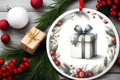 Watercolor Christmas Gift Round Ornament PNG Product Image 2