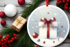 Watercolor Christmas Gift Round Ornament PNG Product Image 2