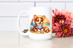 Cute Corgi at Sunset on Beach | Clipart Product Image 2